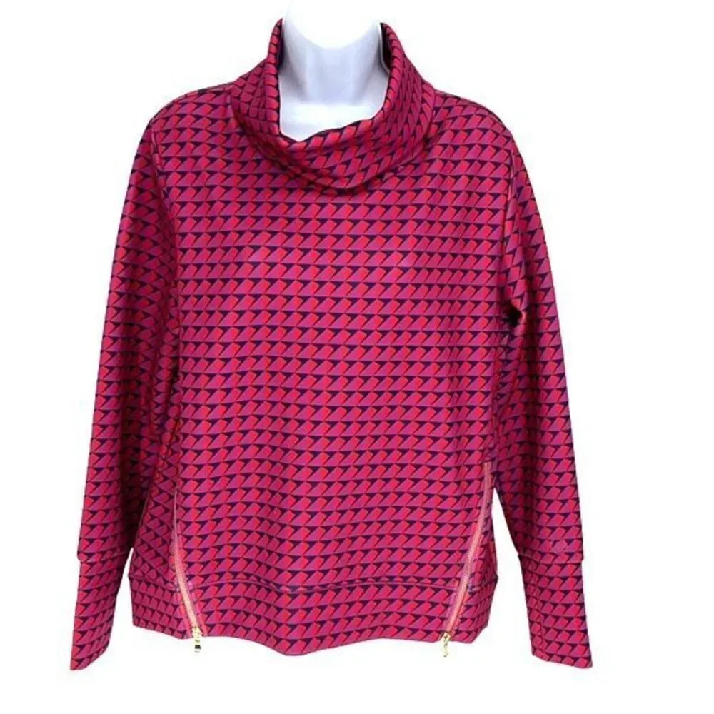 ADDISON BAY Women's Everyday Turtleneck Pullover Berry Mod Geo Size Small NWT $1 - Picture 2 of 14